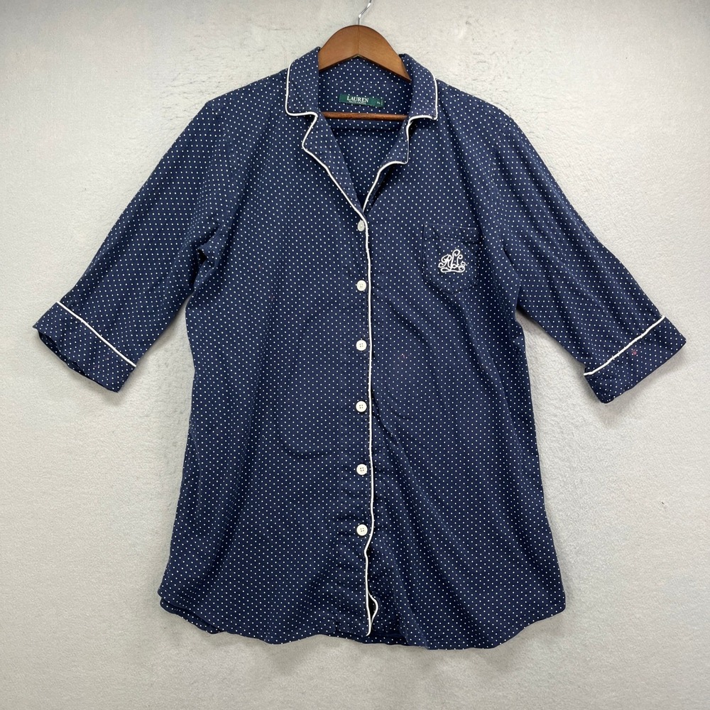 Lauren Ralph Lauren Sleepwear XL Navy Polka Dot Nightshirt Pajamas Loungewear